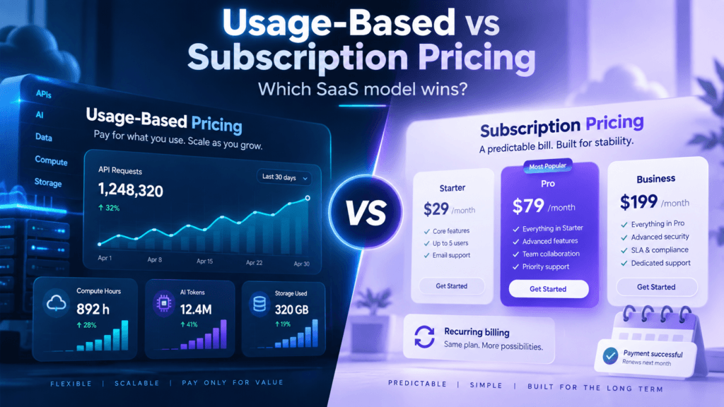 usage based pricing vs subscription pricing for saas