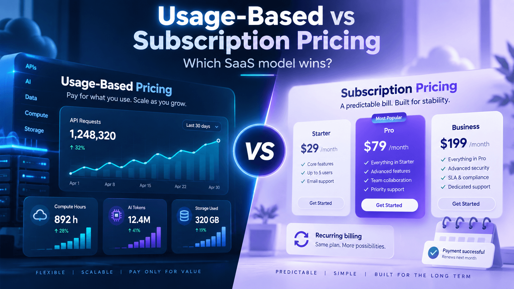 usage based pricing vs subscription pricing for saas